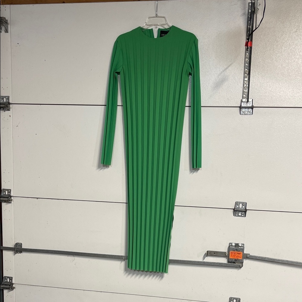 A.W.A.K.E. MODE GREEN PLEATED MIDI DRESS FR 34/ US XS - Picture 2 of 9